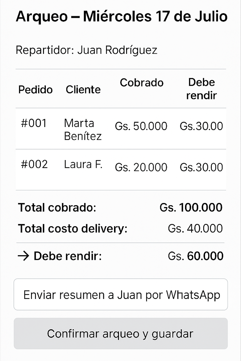 Screenshot arqueo repartidor