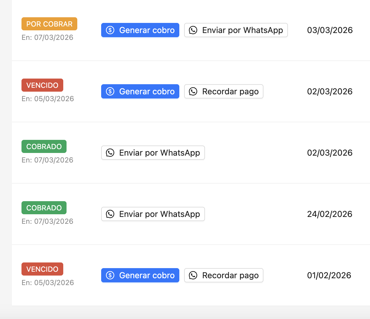 Lista de facturas con estados
